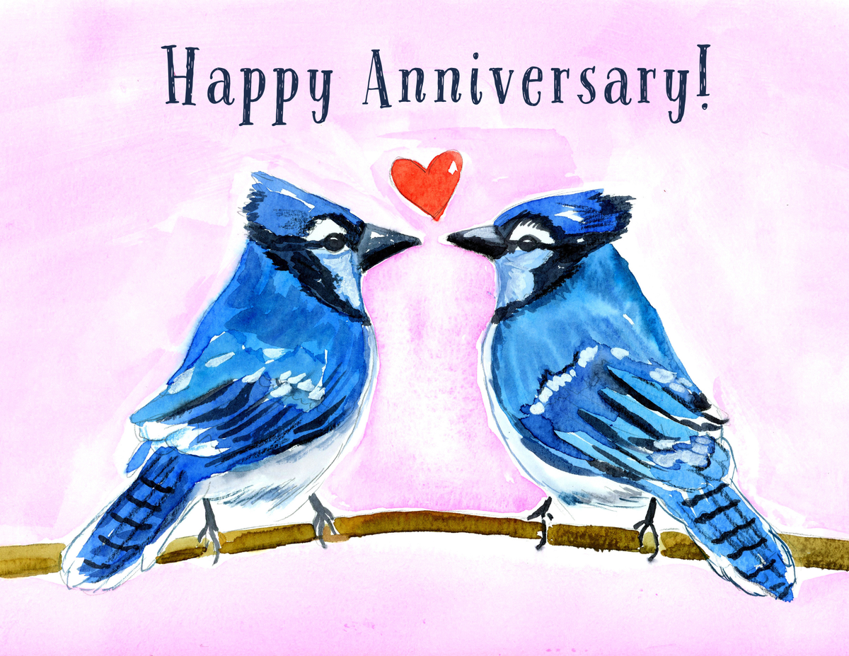 Blue Jay Couple Happy Anniversary Greeting Card