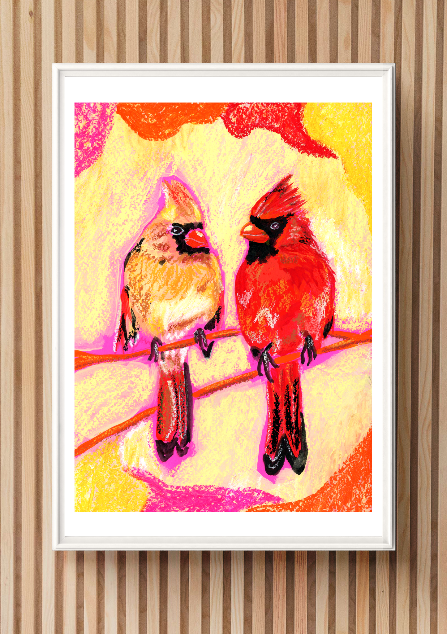 Cute Cardinal Couple Oil Pastels Print