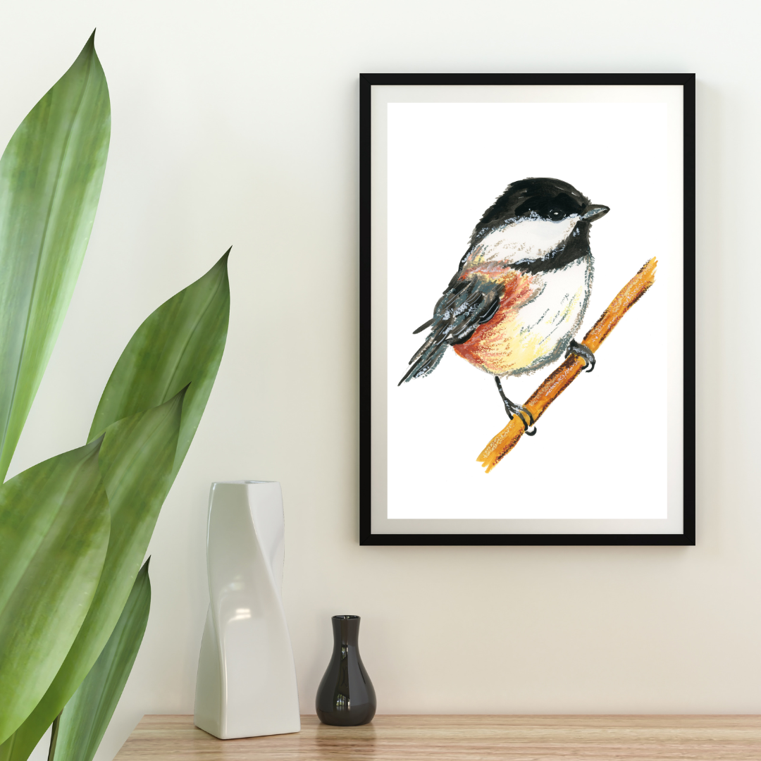 Chickadee Oil Pastels Art Print