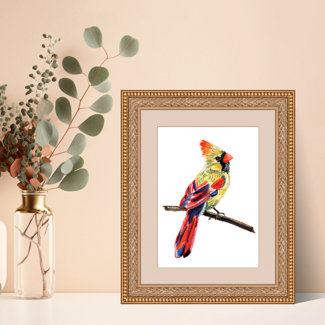 Female Cardinal Oil Pastels Print