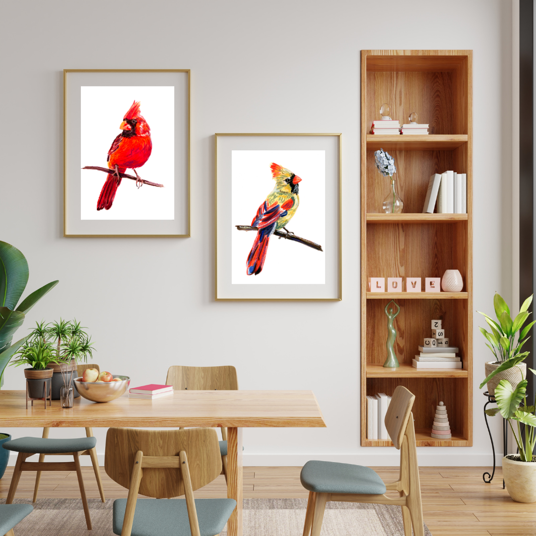 Cardinal oil pastel print