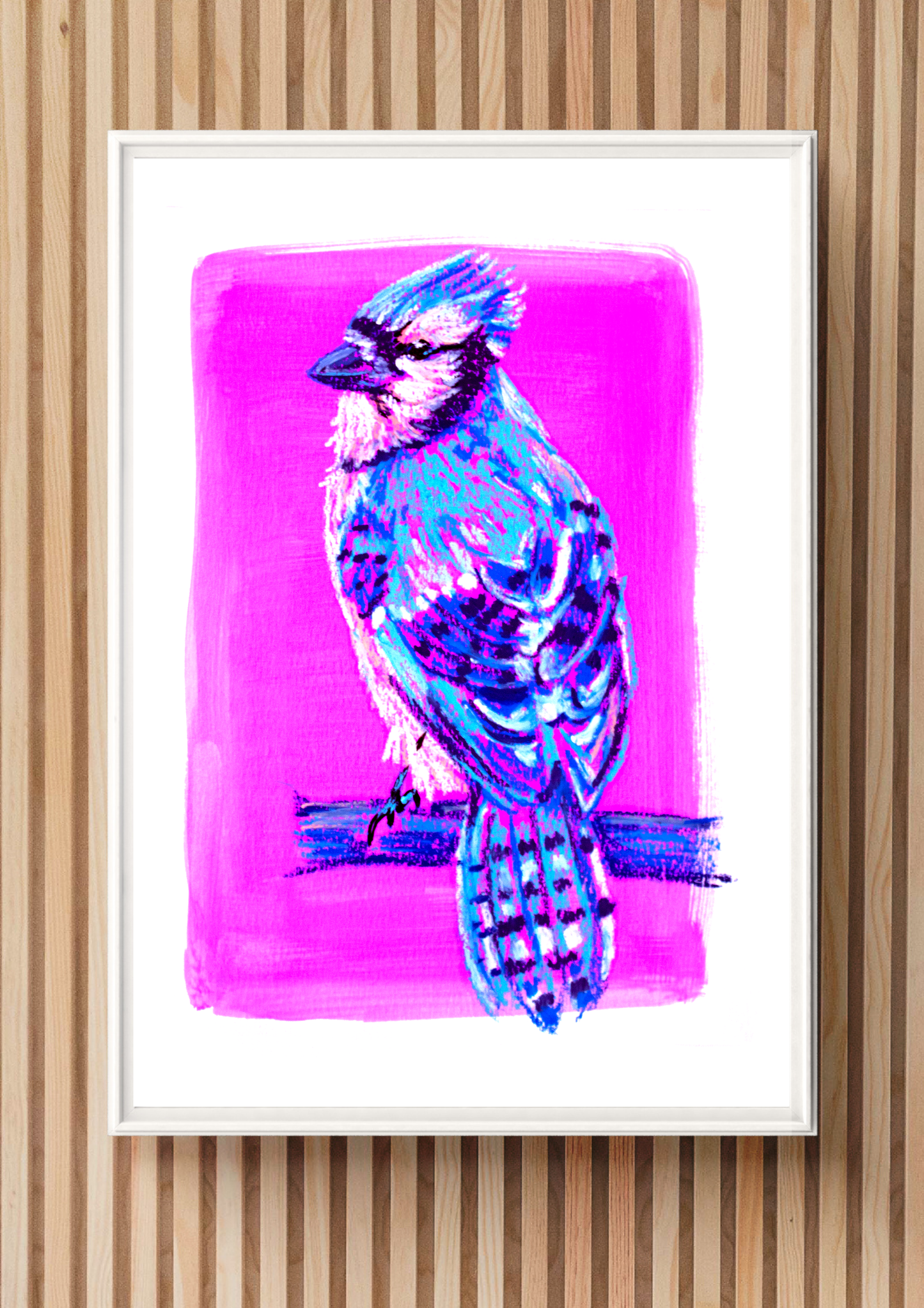 Blue Jay Bird Oil Pastel Print