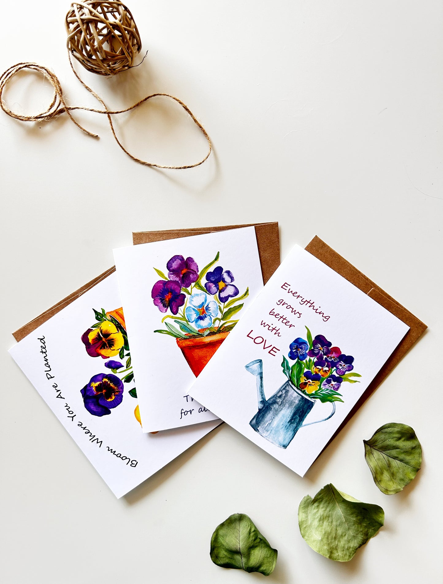 Colorful Pansies Greeting Cards Set of 3