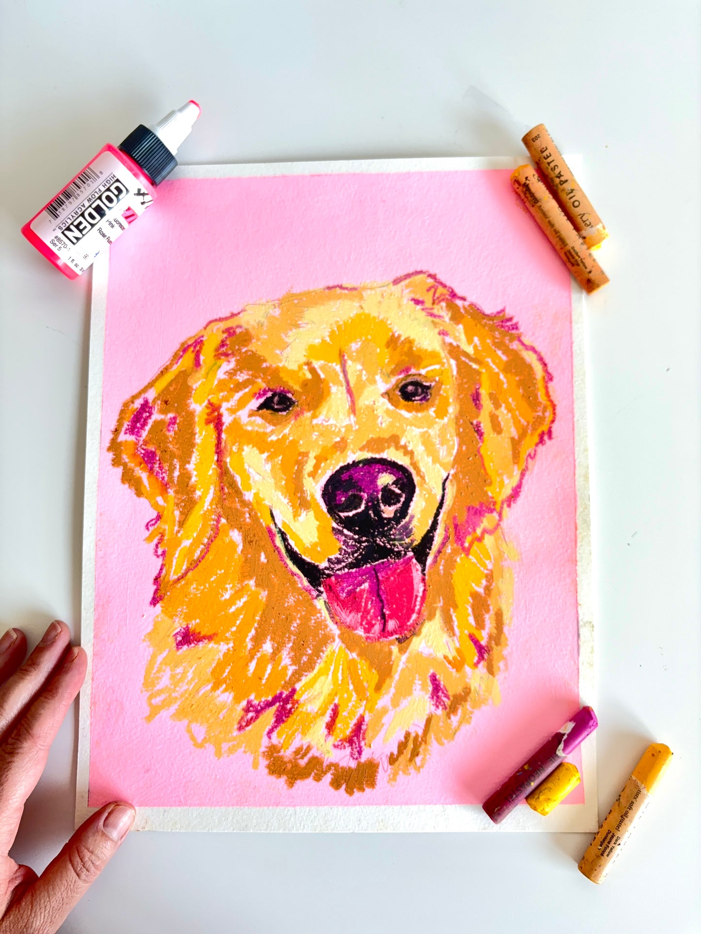 Custom Pet Portrait from Photo – Watercolor or Oil Pastel | Vibrant Modern Pet Art