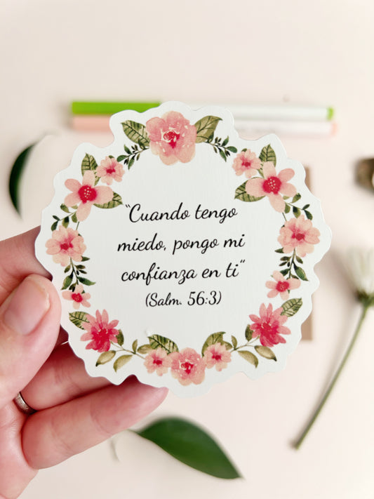 Fridge Magnet with Biblical Text in Spanish- Wreath of flowers