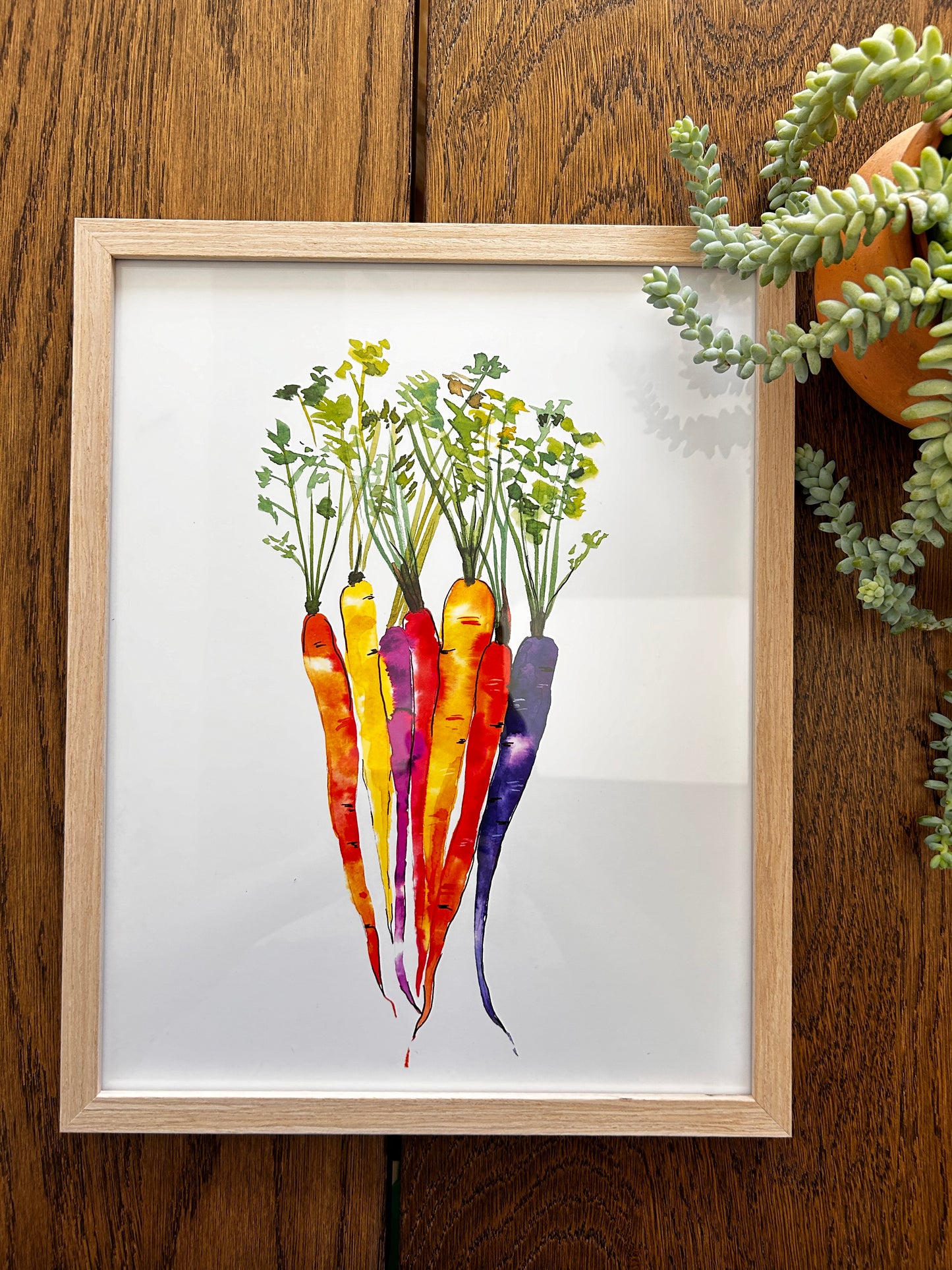 Watercolor Rainbow Carrots Print – Colorful Vegetable Illustration Wall Art