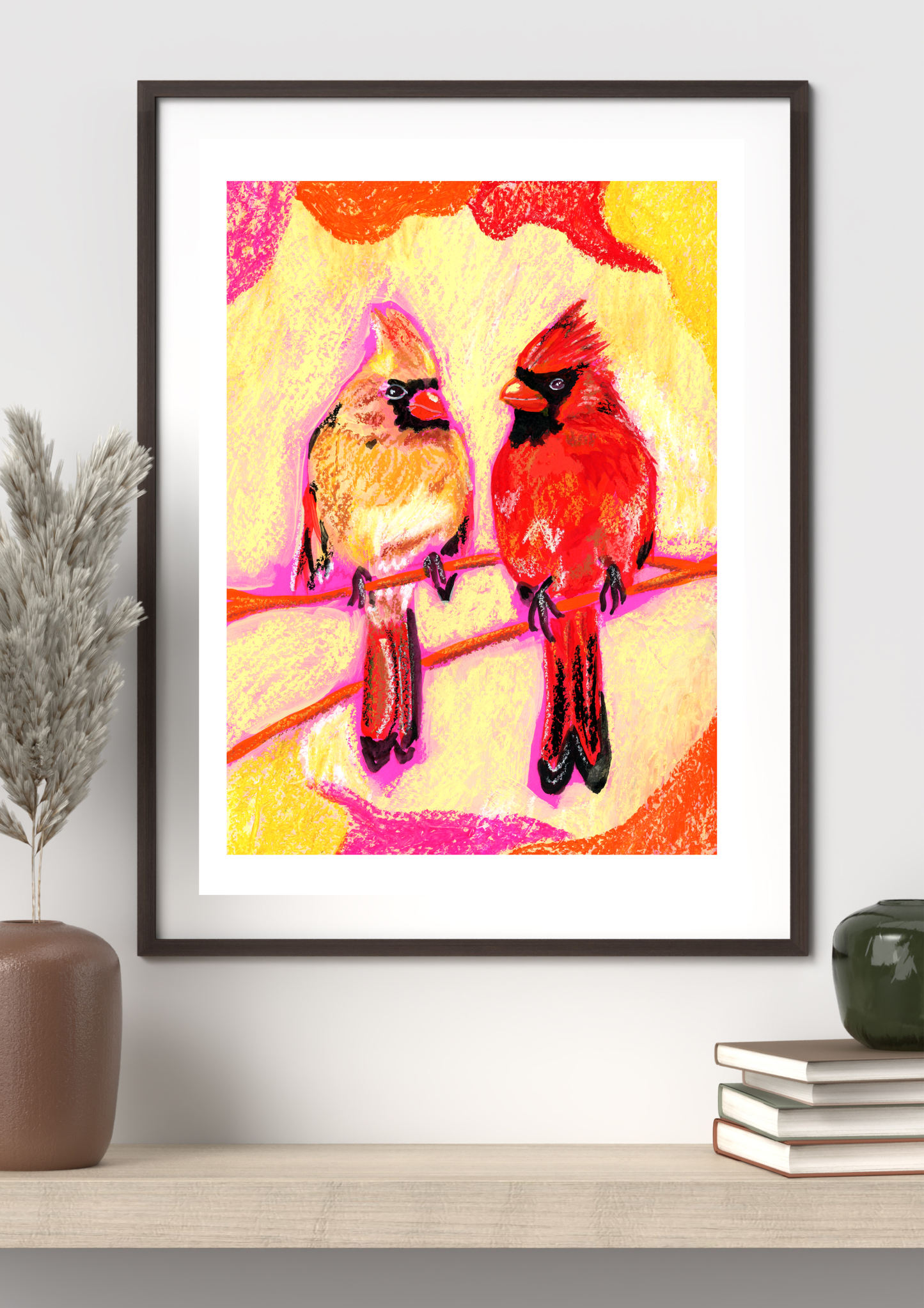 Cute Cardinal Couple Oil Pastels Print