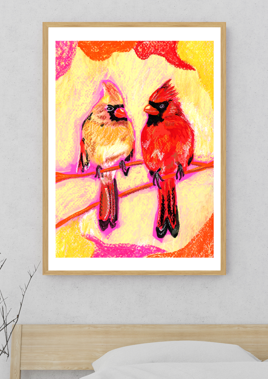 Cute Cardinal Couple Oil Pastels Print
