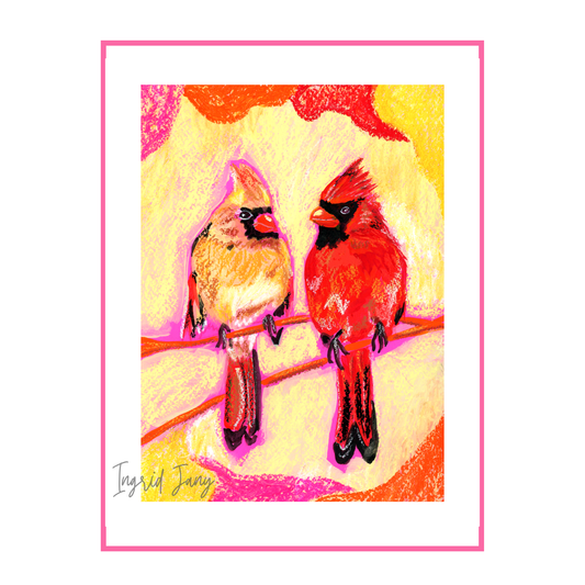 Cute Cardinal Couple Oil Pastels Print