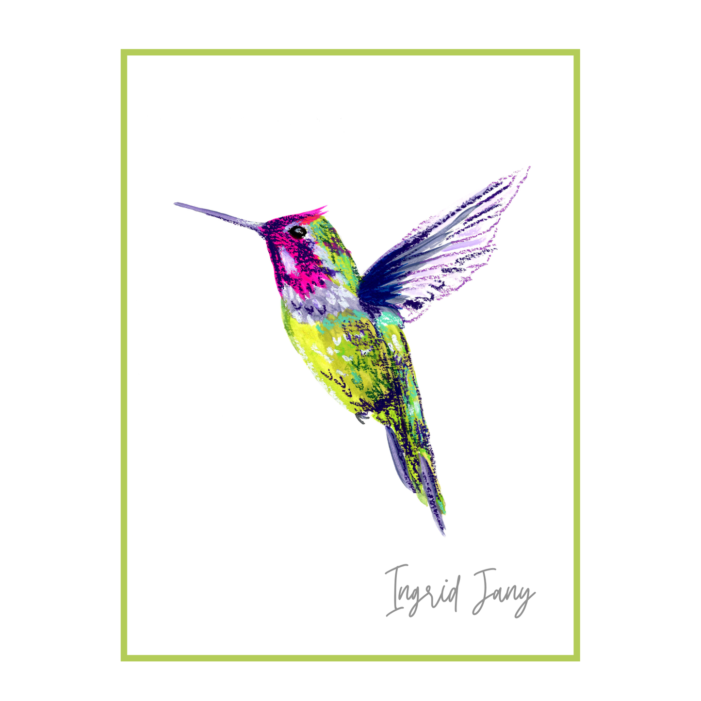 Anna's Hummingbird Oil Pastels Print