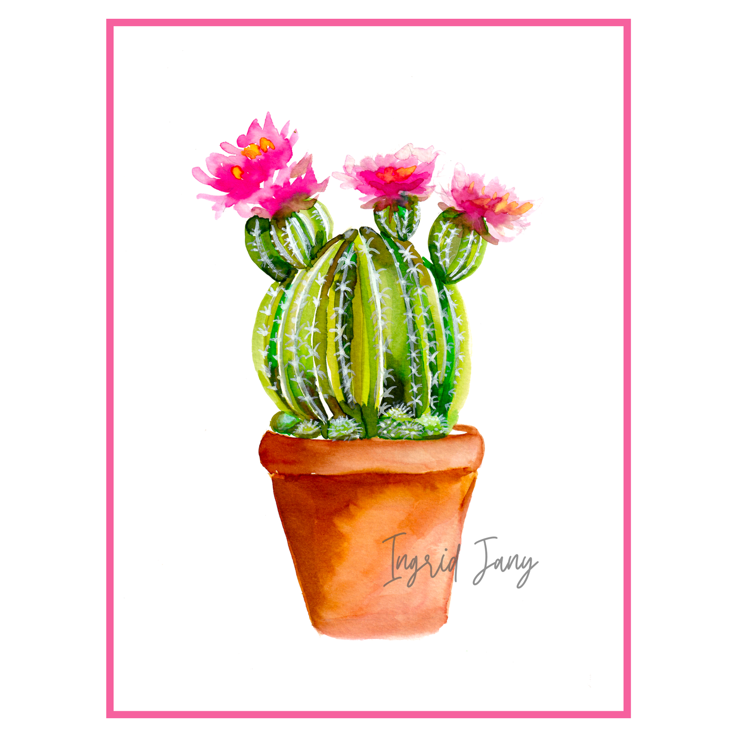Flowering Cactus Terracota Pot Print