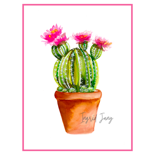 Flowering Cactus Terracota Pot Print
