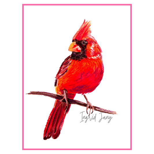 Cardinal oil pastel print