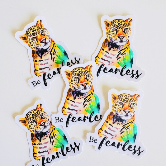 Be Fearless Leopard Vinyl Sticker | Tropical Jungle Animal Watercolor Art