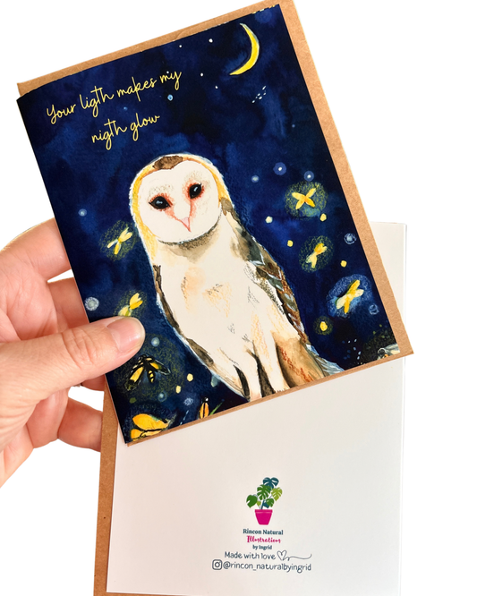 Barn Owl Greeting Card – “Your Light Makes My Night Glow”