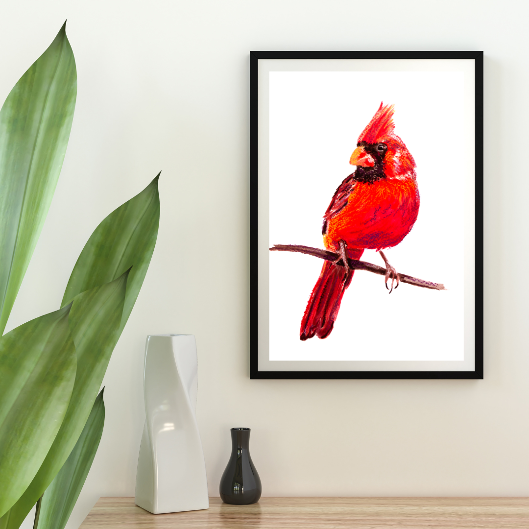 Cardinal oil pastel print