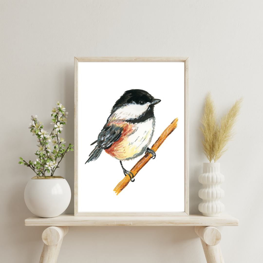 Chickadee Oil Pastels Art Print