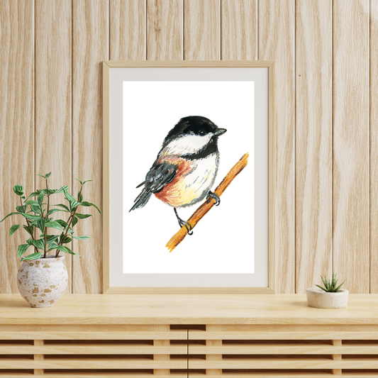 Chickadee Oil Pastels Art Print
