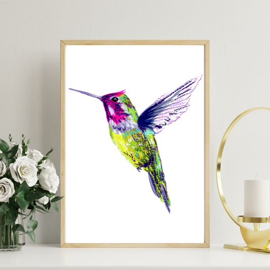 Anna's Hummingbird Oil Pastels Print