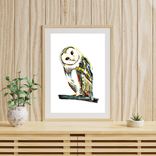 Oil Pastels Owl drawing Print