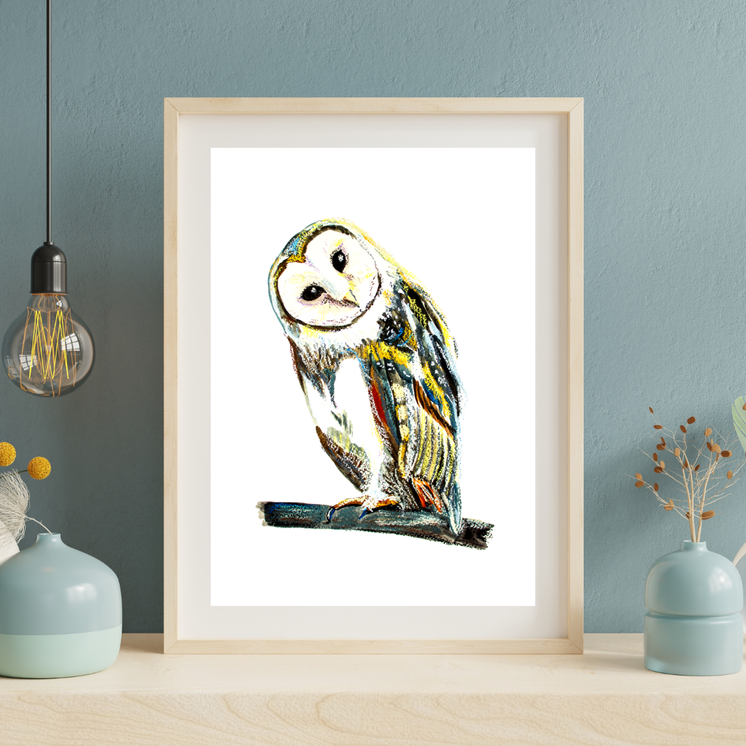 Oil Pastels Owl drawing Print