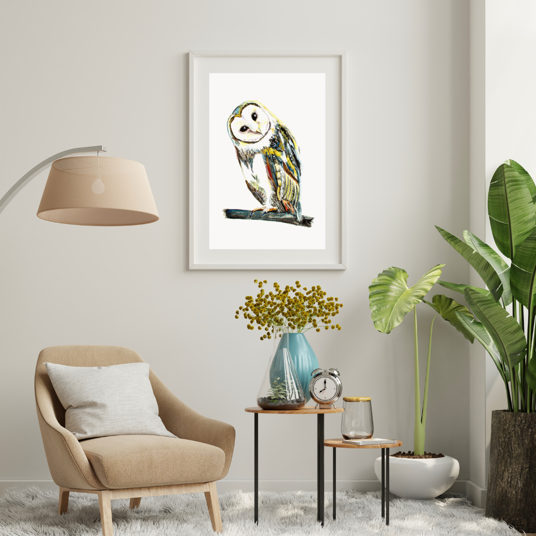 Oil Pastels Owl drawing Print