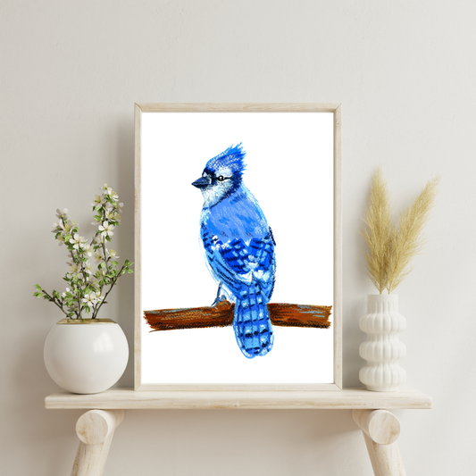 Oil Pastels Blue Jay Drawing Print