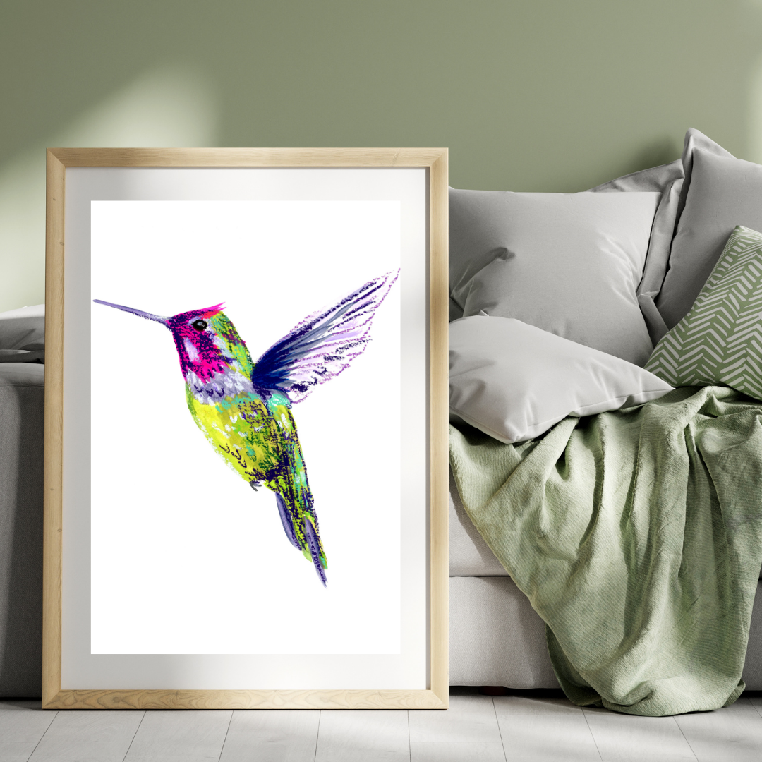 Anna's Hummingbird Oil Pastels Print