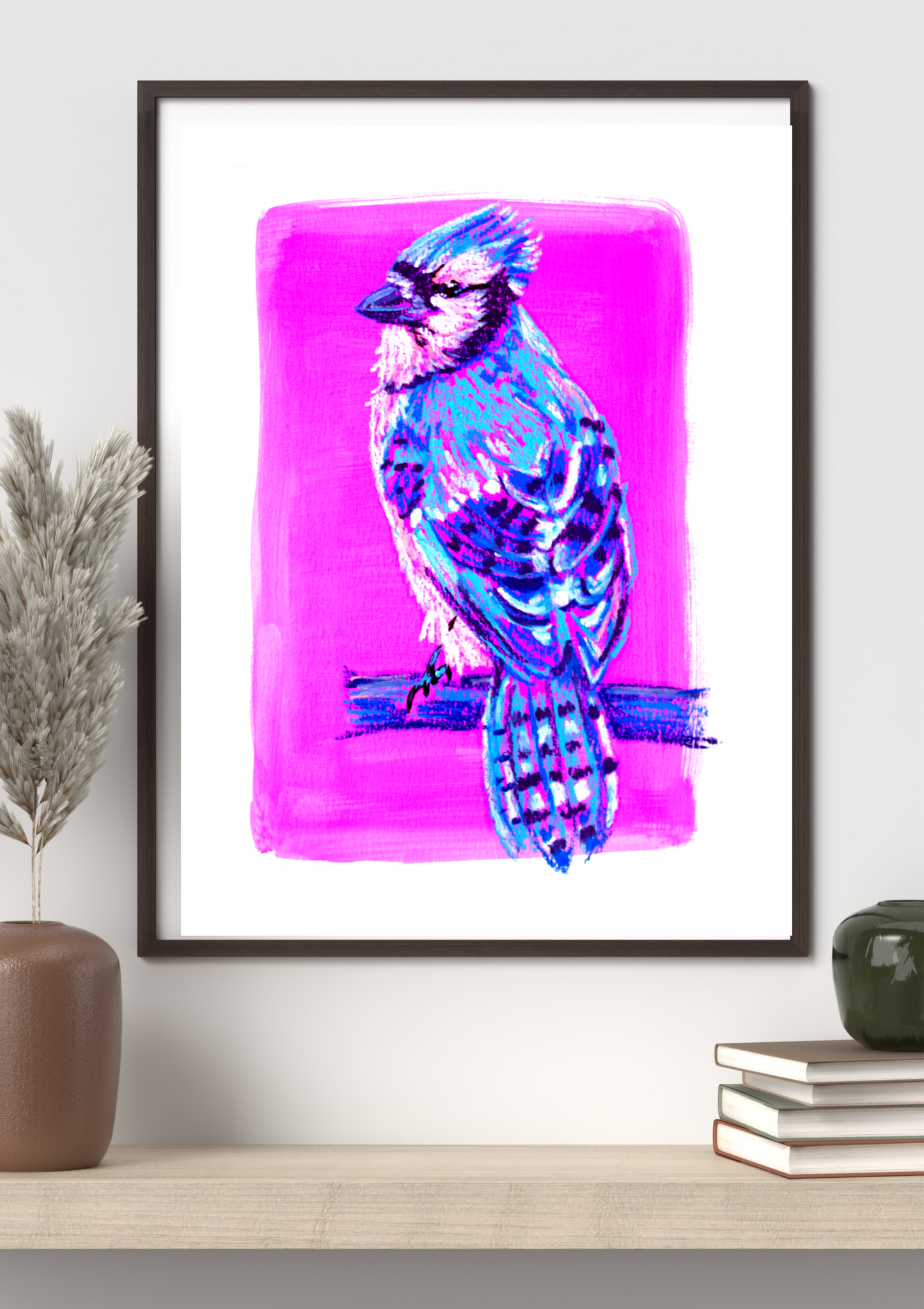 Blue Jay Bird  Oil Pastel Print