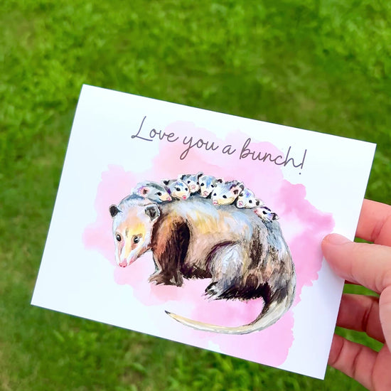 Watercolor Possum Mama Carrying Babies