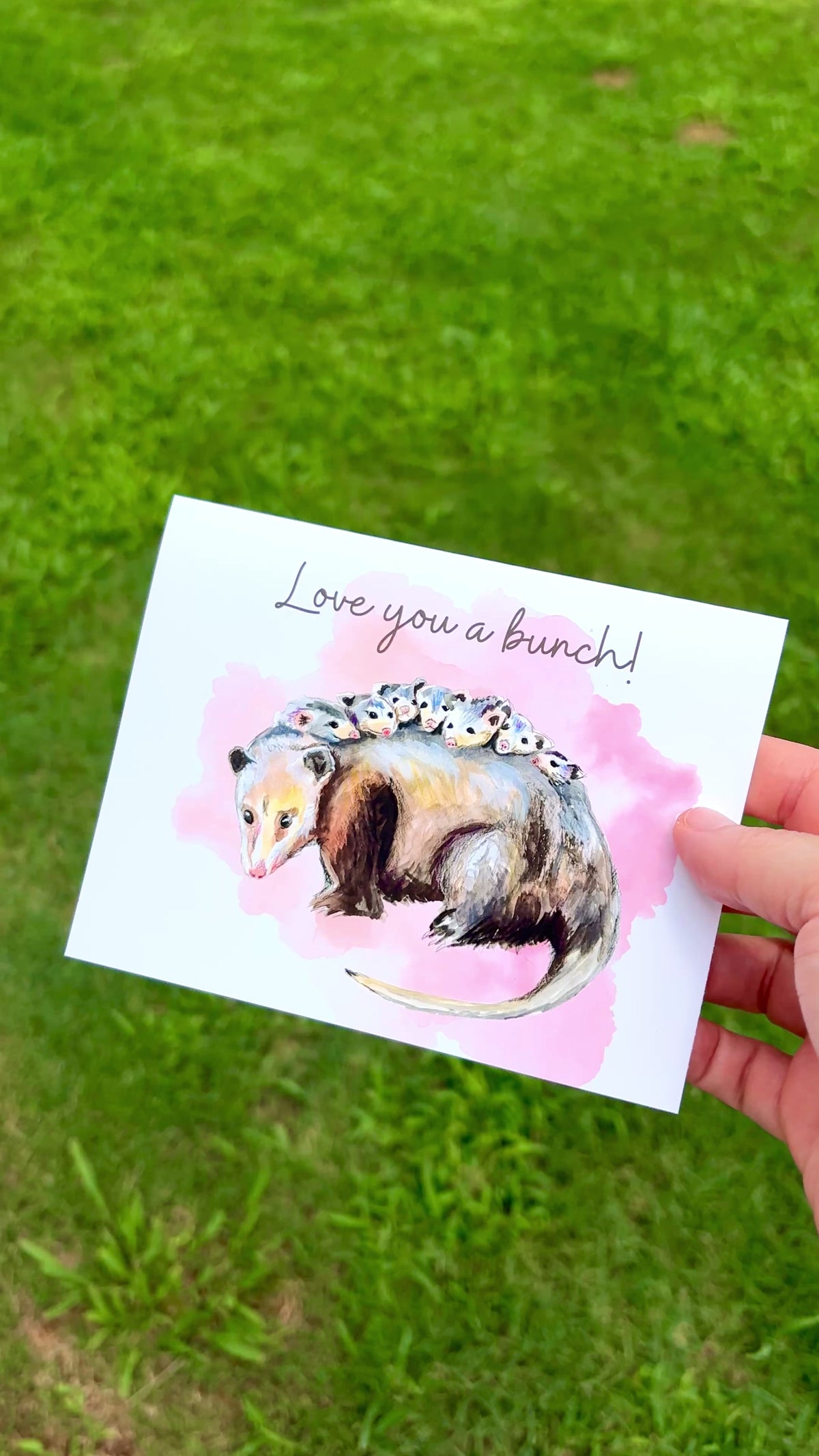 Watercolor Possum Mama Carrying Babies