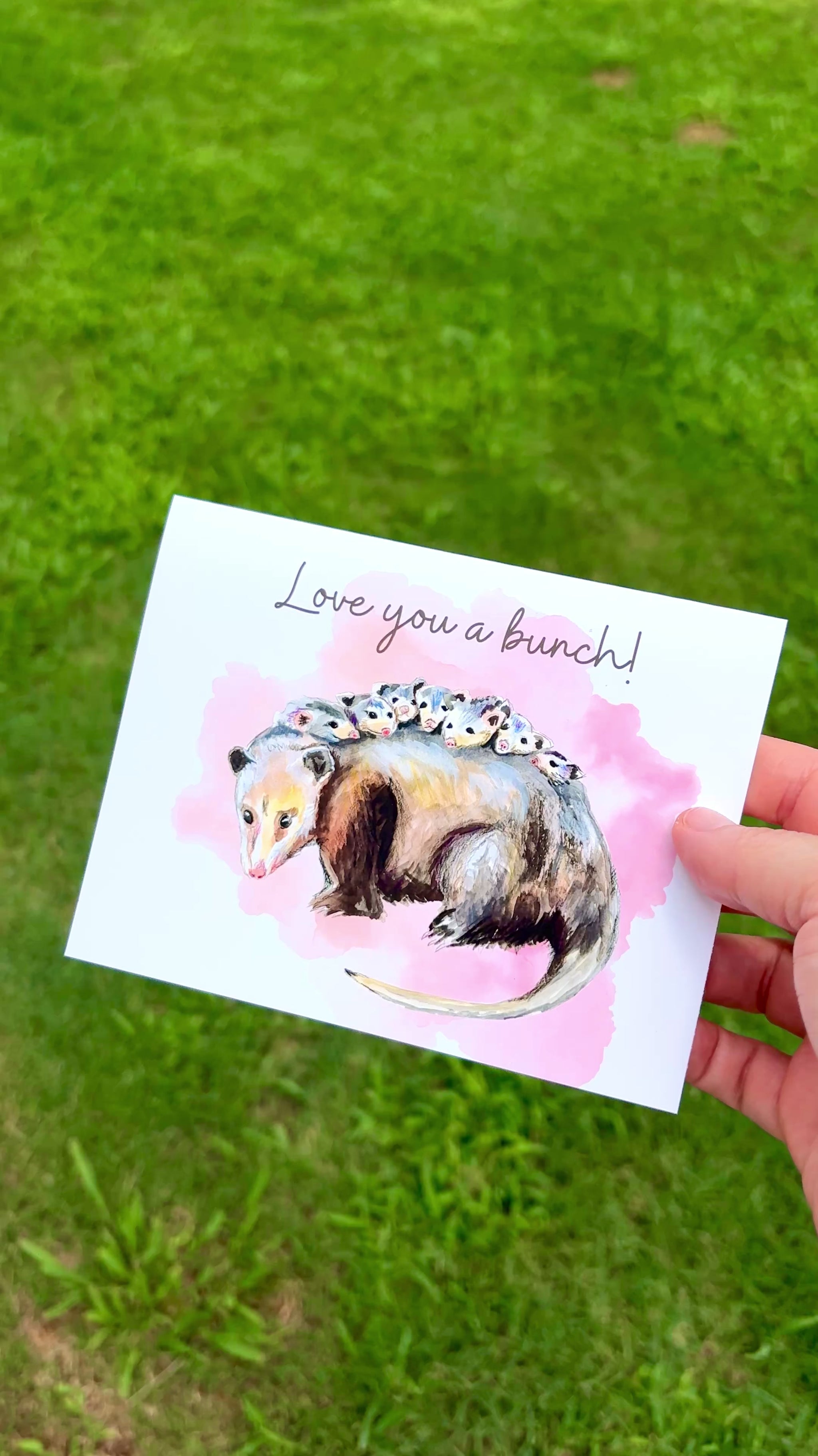 Watercolor Possum Mama Carrying Babies