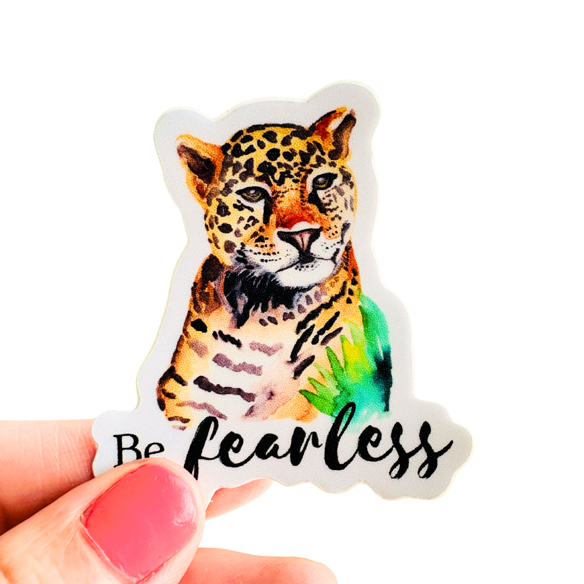Be Fearless Leopard Vinyl Sticker | Tropical Jungle Animal Watercolor Art