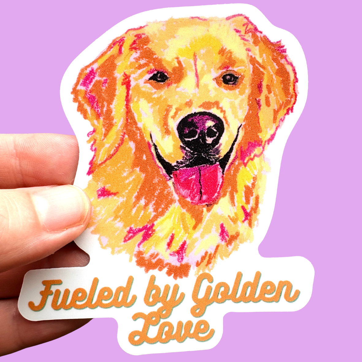 Fueled by Golden Love Sticker – Golden Retriever Oil Pastel Art