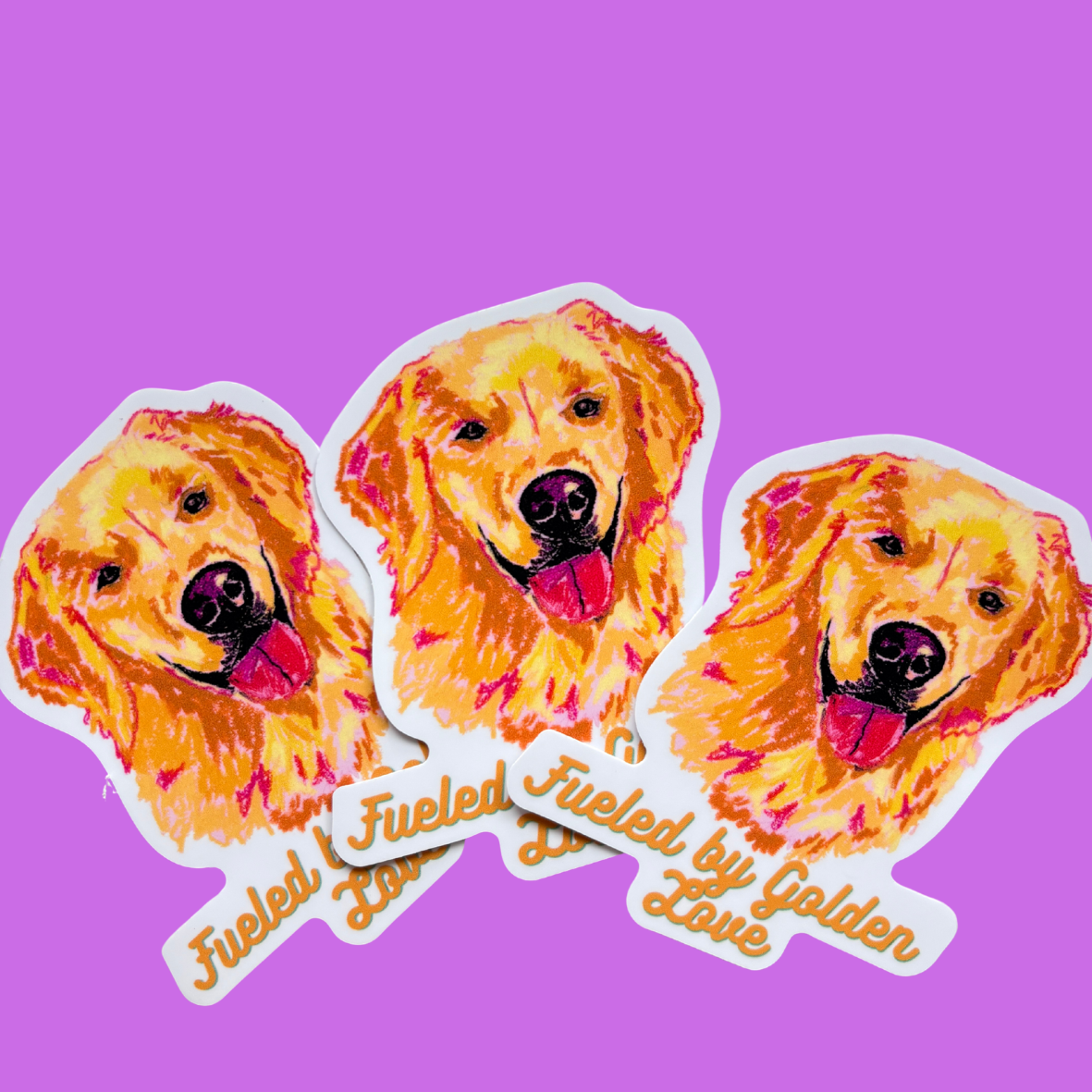 Fueled by Golden Love Sticker – Golden Retriever Oil Pastel Art