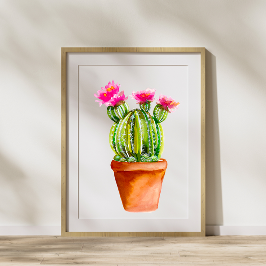 Flowering Cactus Terracota Pot Print