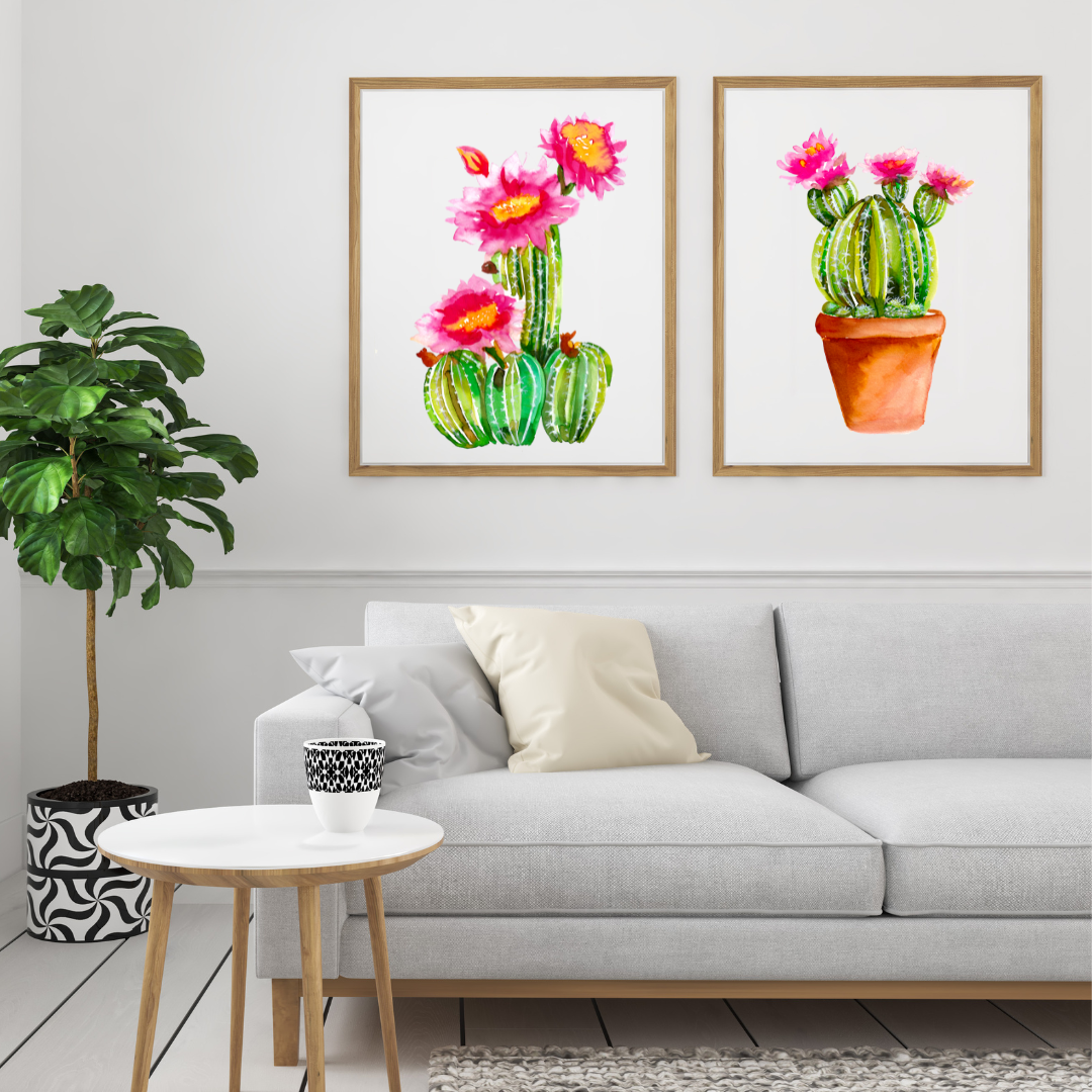 Flowering Cactus Terracota Pot Print