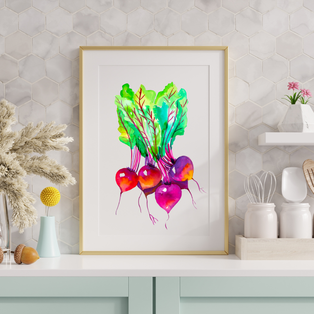 beet illustration, kitchen wall décor, botanical wall art, colorful vegetable print